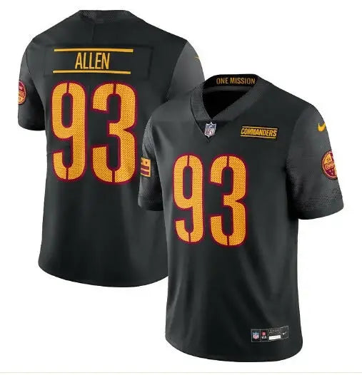 Black NFL Jonathan Allen Washington Commanders Nike Vapor Untouchable Jersey with orange number 93