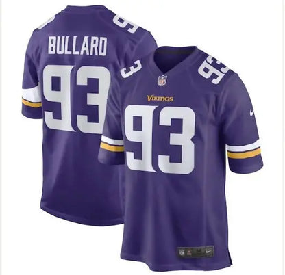Purple Minnesota Vikings Jonathan Bullard Game Jersey with number 93 and BULLARD on back