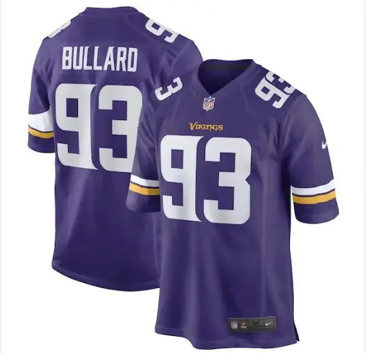 Purple Minnesota Vikings Jonathan Bullard Game Jersey with number 93 and BULLARD on back