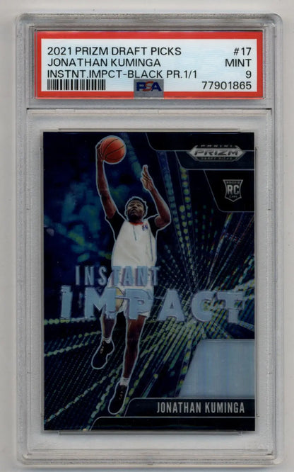 Jonathan Kuminga 2021 Prizm Draft Picks Instant Impact Black 1/1 PSA 9 Mint card