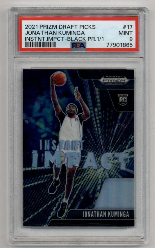 Jonathan Kuminga 2021 Prizm Draft Picks Instant Impact Black 1/1 PSA 9 Mint card
