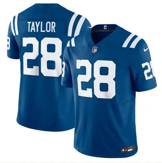 Blue NFL Jonathan Taylor Indianapolis Colts Nike Vapor F.U.S.E. Limited Jersey with white numbers