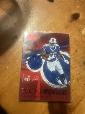 Football trading card featuring Jonathan Williams Rookie Force Patch 2015 Absolute Bills