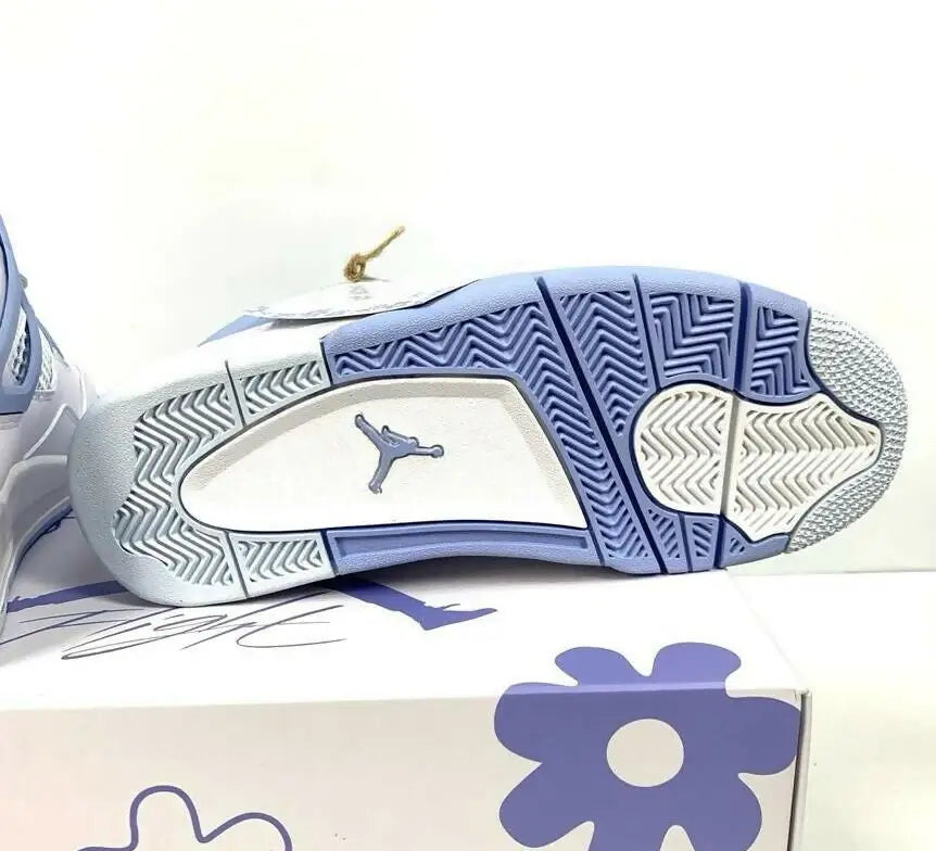 Sole of light blue and white Air Jordan sneaker Jordan 4 Forget Me Not with fast shipping