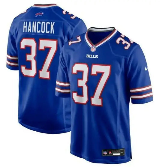 Royal blue Buffalo Bills Nike Team Game Jersey with Hancock 37 number and name