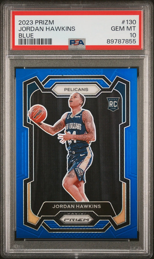PSA 10 Gem Mint Jordan Hawkins 2023 Prizm Blue Prizm basketball card Minnesota Timberwolves