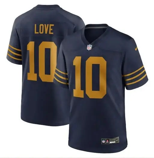 Navy blue Jordan Love Green Bay Packers Nike 1923 Classic Game Jersey with gold sleeve stripes
