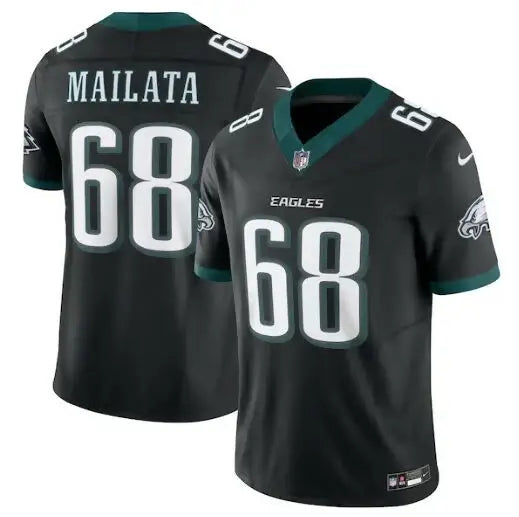 Black Philadelphia Eagles Mailata jersey featuring number 68 Nike Alternate Vapor F.U.S.E