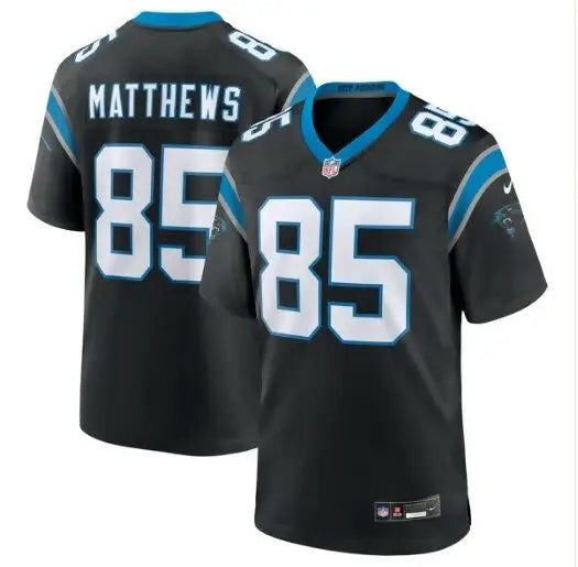 Black Carolina Panthers Jordan Matthews Nike Game Jersey with light blue and white details