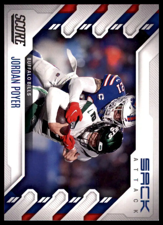 Jordan Poyer football card from 2022 Score Sack Attack series featuring Buffalo Bills