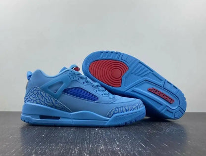 Light blue Jordan Spizike Low Houston Oilers athletic shoes with red accents for fast shipping