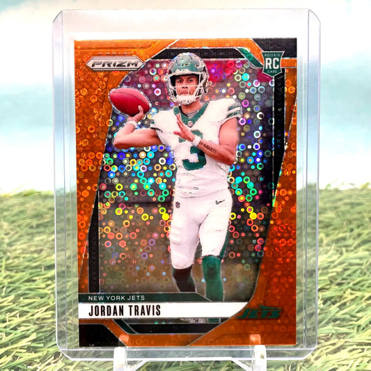 Jordan Travis RC 2024 Panini Prizm Orange Disco card for New York Jets collectors