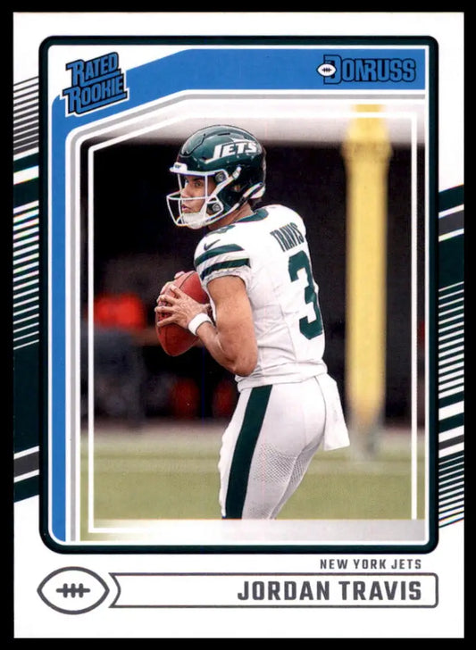 Jordan Travis football card from 2024 Donruss Rookie series for New York Jets
