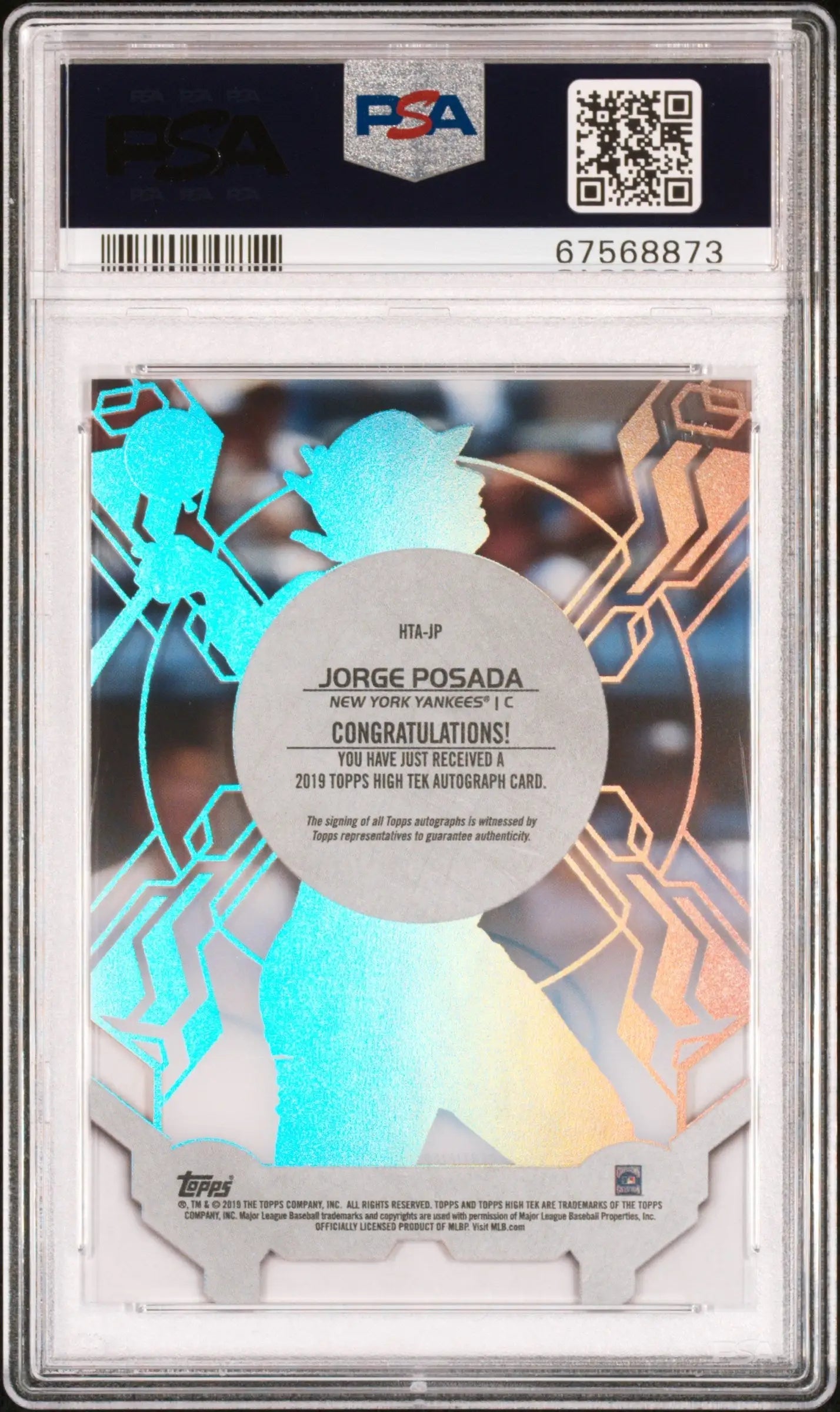 PSA-graded Jorga Posada 2019 Topps High Tek Orange Auto #25/25 with holographic design