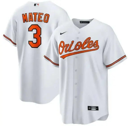 White Orioles baseball jersey featuring Jorge Mateo Nike replica player branding