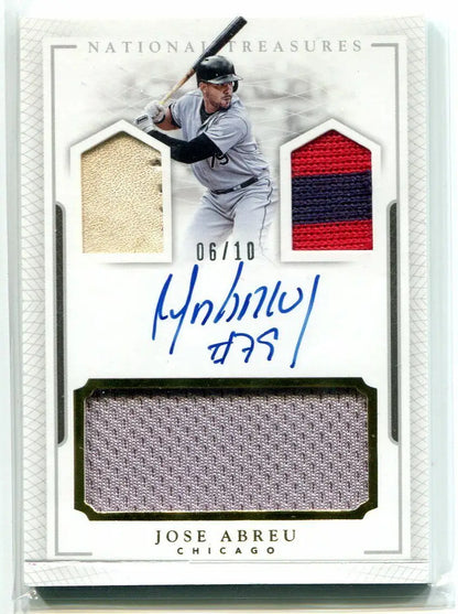 Jose Abreu National Treasures Baseball Triple Ball Jersey Patch Auto Card #6/10