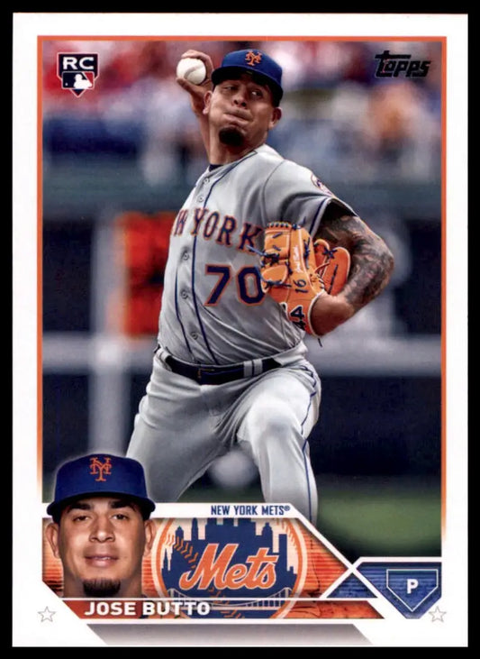 Jose Butto baseball card from 2023 Topps Rookie set featuring New York Mets