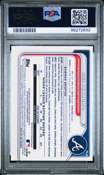 Jose Perdomo Bowman Chrome Auto Speckle Refractor PSA 10 Gem Mint baseball card