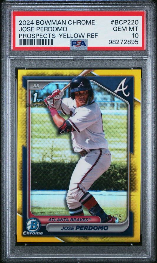 Jose Perdomo 2024 Bowman Chrome Yellow Refractor #54/75 PSA 10 Gem Mint baseball card