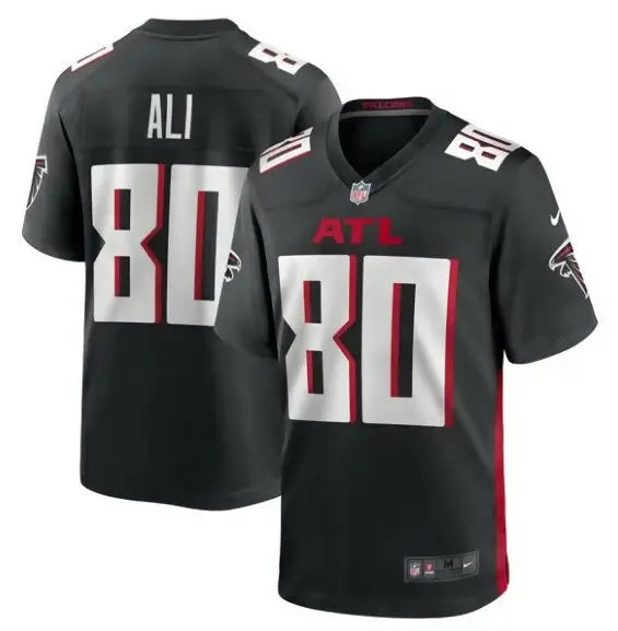 Black Josh Ali Atlanta Falcons Nike football jersey with ALI and 80 on back and ATL and 80 on front