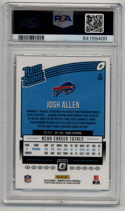 PSA 10 Gem Mint 2018 Donruss Optic Josh Allen rookie card in protective case