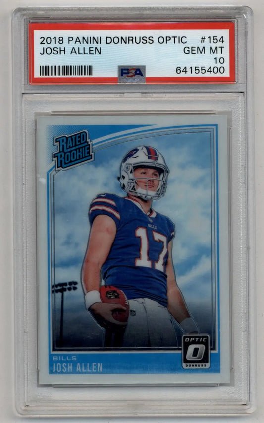 PSA 10 Gem Mint Josh Allen 2018 Donruss Optic rookie card #17 Buffalo Bills uniform