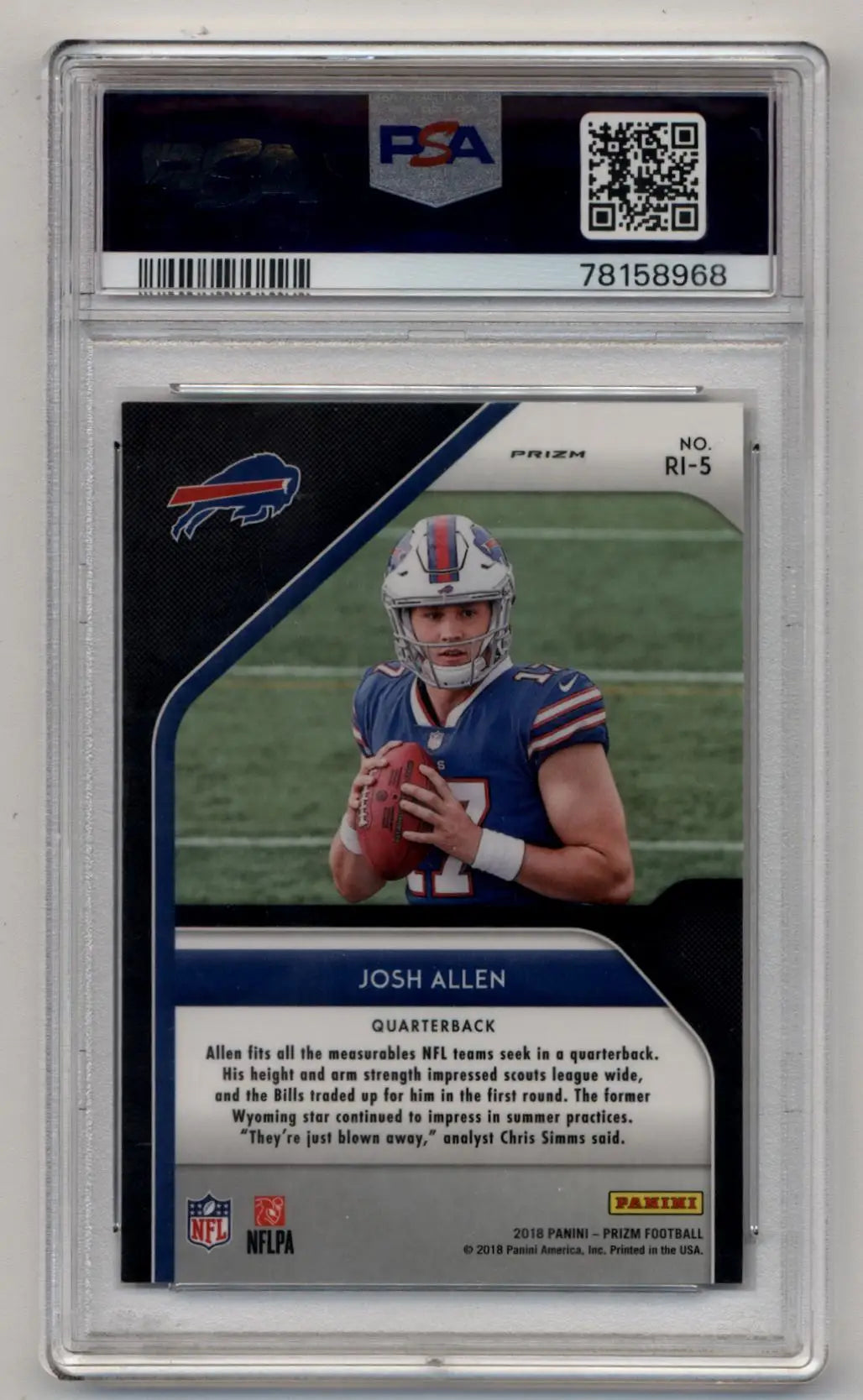 Graded Josh Allen 2018 Prizm Rookie Football Card in Gem Mint PSA 10 condition