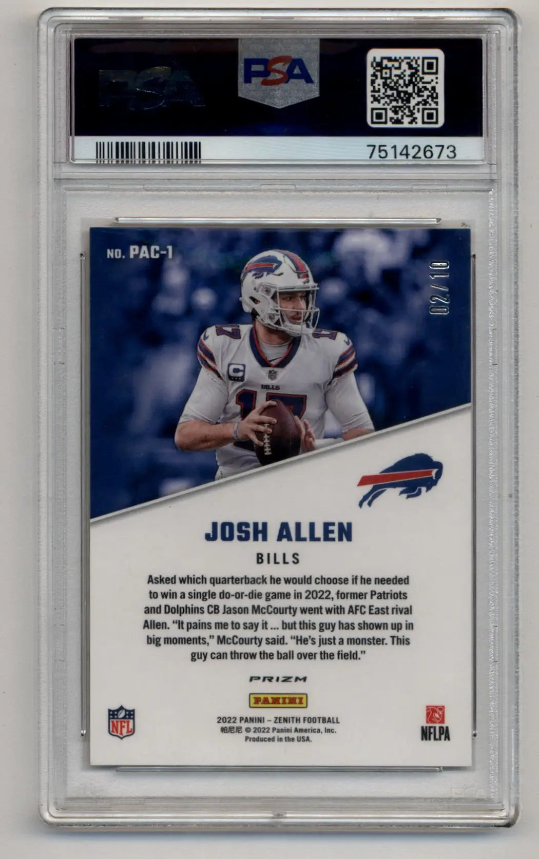 Josh Allen 2022 Zenith 1992 Pacific Gold 02/10 PSA 10 Gem Mint - Singles