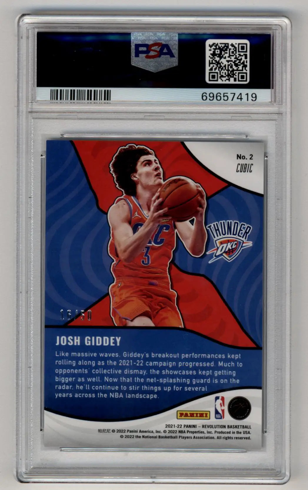 A graded Josh Giddey Panini Revolution Shock Wave basketball card PSA 10 Gem Mint