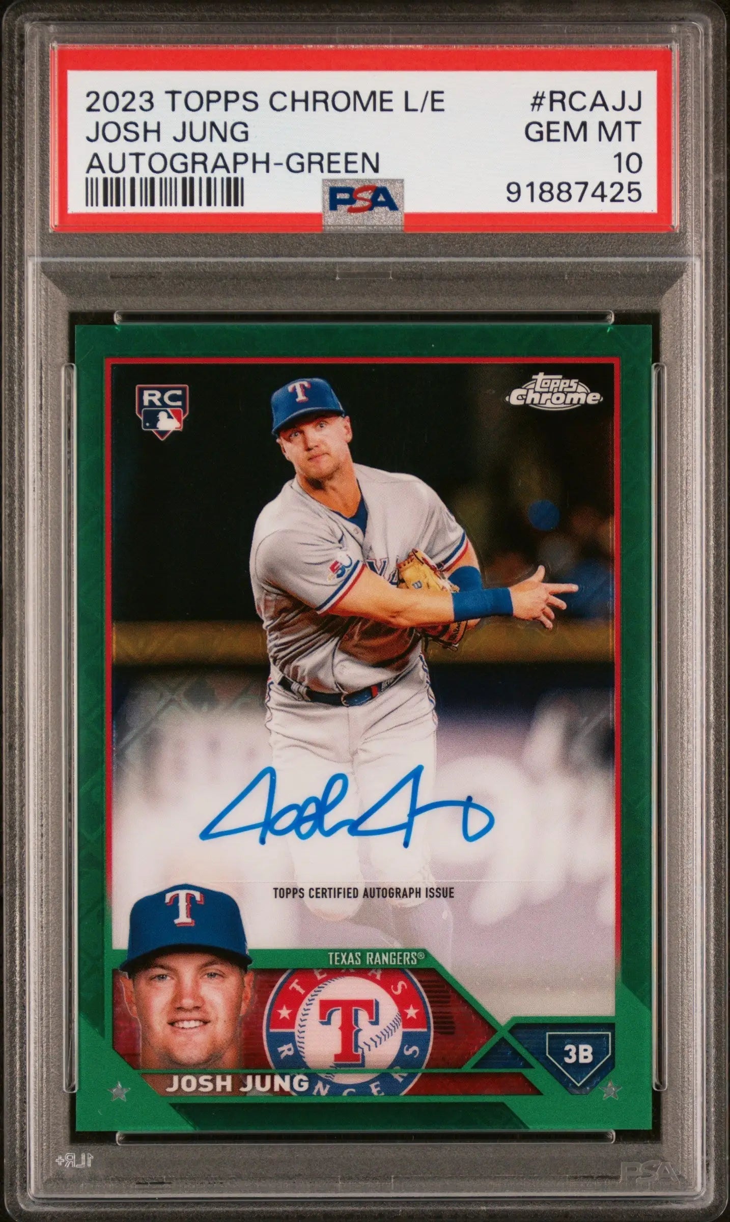 Graded 2023 Topps Chrome Logofractor Josh Jung Autograph Baseball Card PSA 10