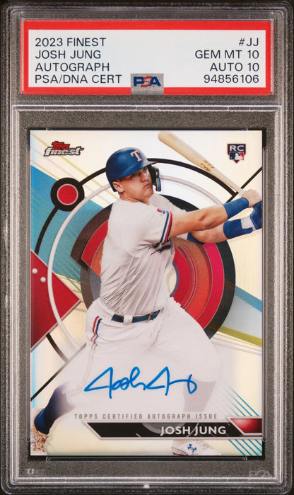 PSA-graded 2023 Topps Finest Rookie Auto of Josh Jung featuring autographed rookie card
