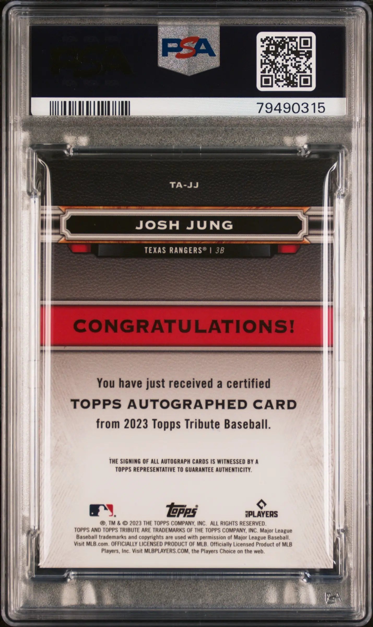 Josh Jung 2023 Topps Tribute Green Autograph #47/99 PSA 10 in pristine condition