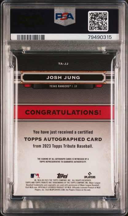 Josh Jung 2023 Topps Tribute Green Autograph #47/99 PSA 10 in pristine condition