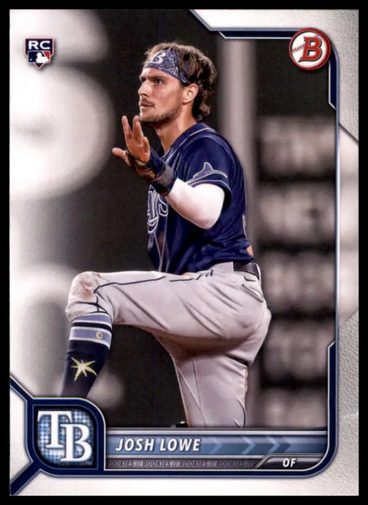 Josh Lowe baseball card from 2022 Bowman Rookie set featuring Tampa Bay Rays player