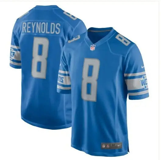 Blue Detroit Lions Josh Reynolds football jersey with number 8 and REYNOLDS on back