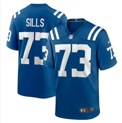 Two blue Indianapolis Colts Nike team game jerseys with white numbers and lettering