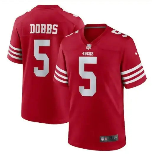Red Joshua Dobbs San Francisco 49ers Nike Team Game Jersey with number 5 in scarlet