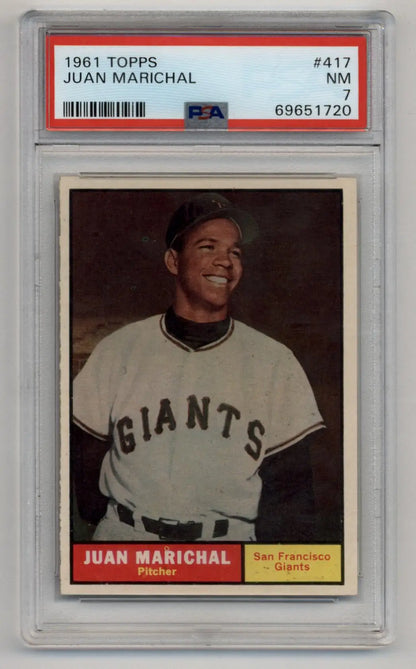 Graded 1961 Topps Juan Marichal baseball card, Topps rookie PSA 7 near mint