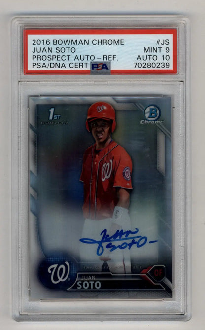 PSA-graded Juan Soto 2016 Bowman Chrome Refractor Auto in protective case