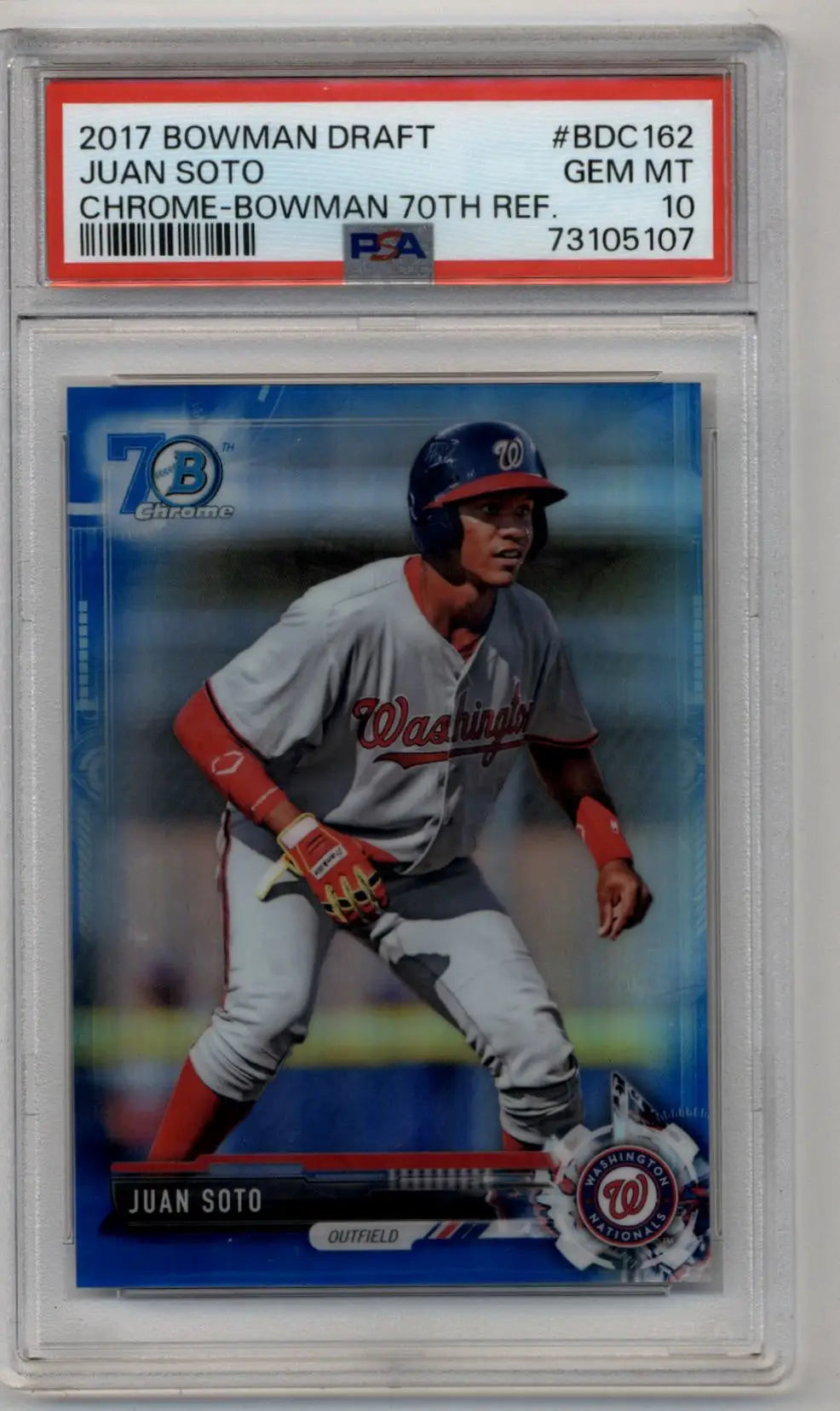 Juan Soto 2017 Bowman Draft Chrome 70th Refractor PSA 10 Gem Mint card