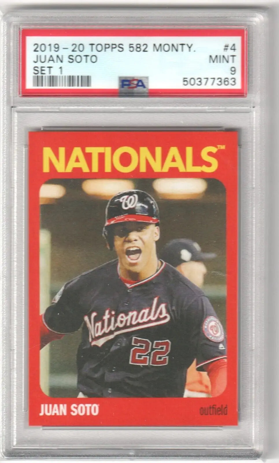 Graded Juan Soto baseball card from Columbia Hobby featuring 2019-20 Topps PSA 9 MINT