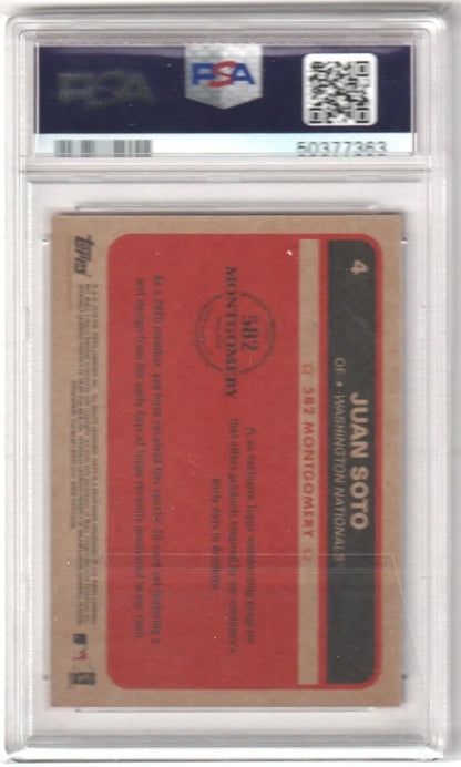 Graded Juan Soto baseball card from Topps 2019-20, PSA 9 Mint, Columbia Hobby