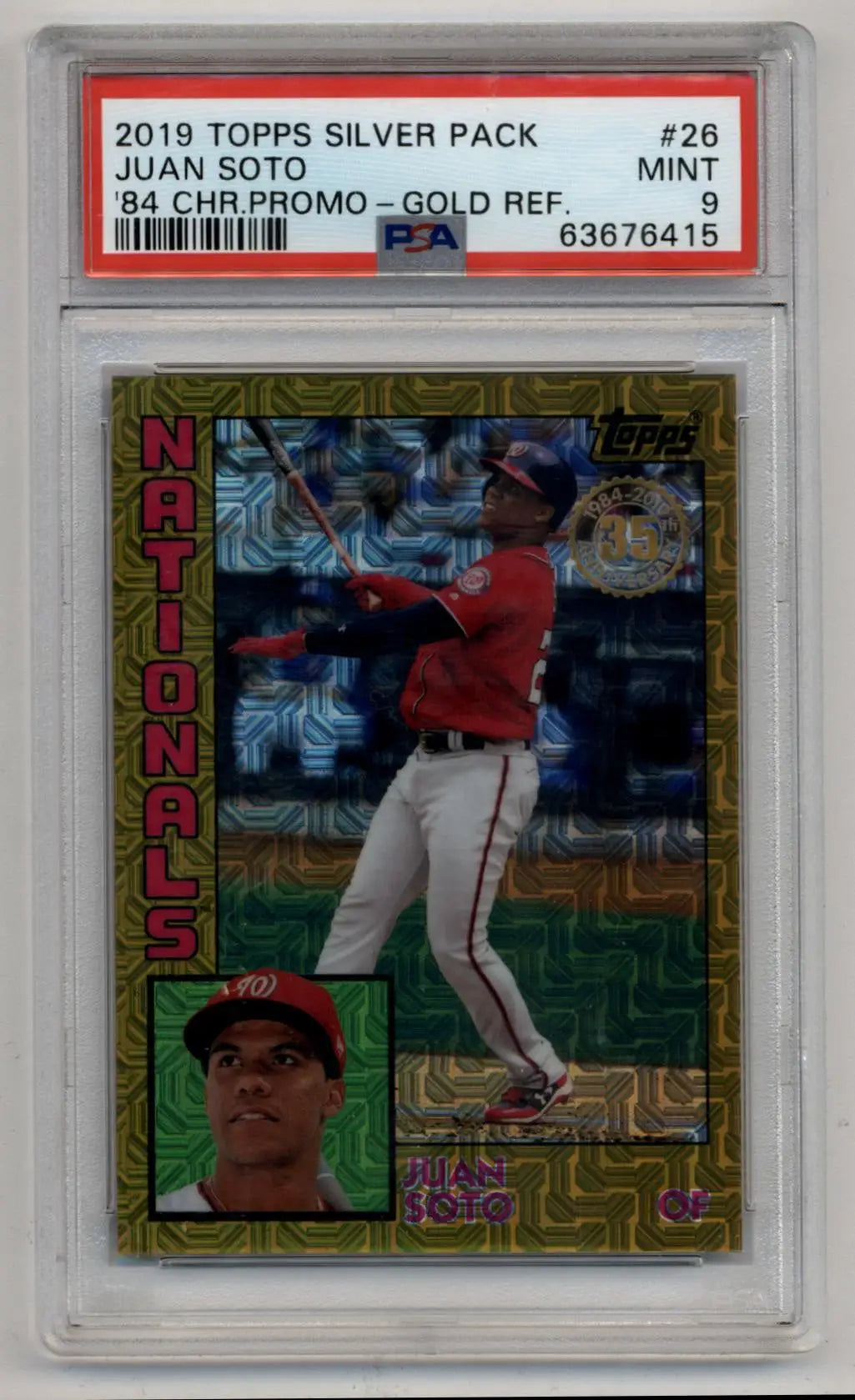 Juan Soto 2019 Topps Silver Pack baseball card with gold refractor PSA 9 Mint