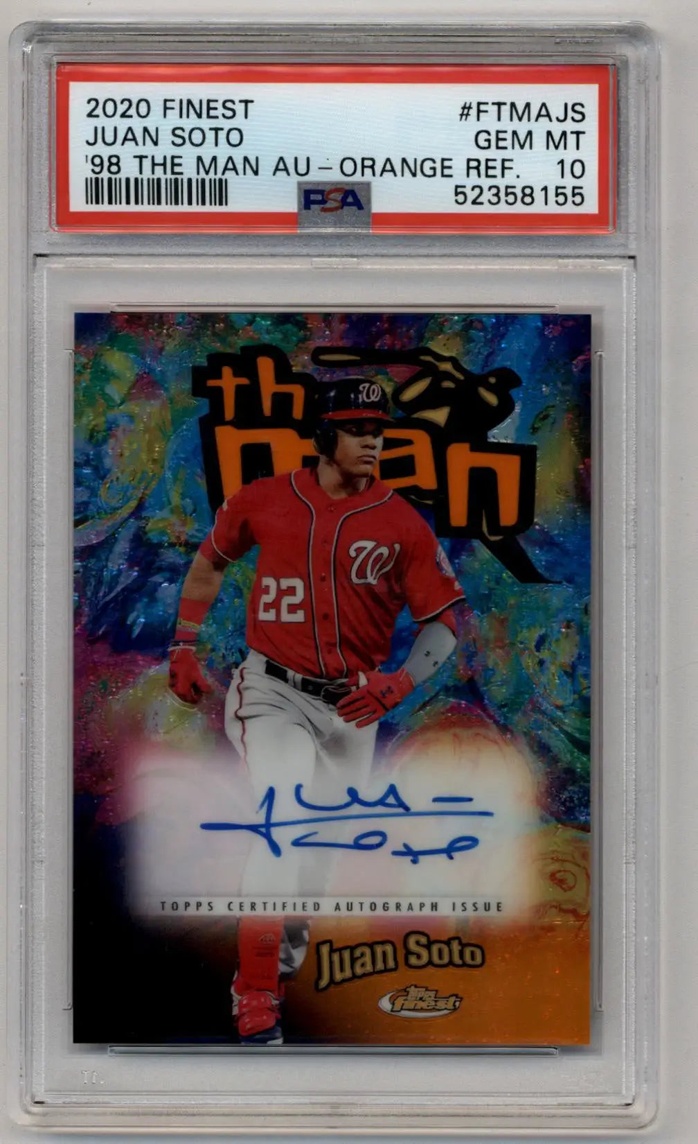 Juan Soto 2020 Finest orange refractor auto baseball card PSA 10 Gem Mint