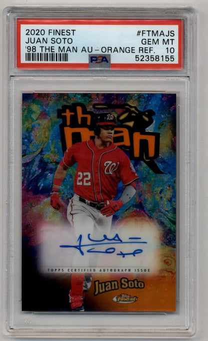 Juan Soto 2020 Finest orange refractor auto baseball card PSA 10 Gem Mint