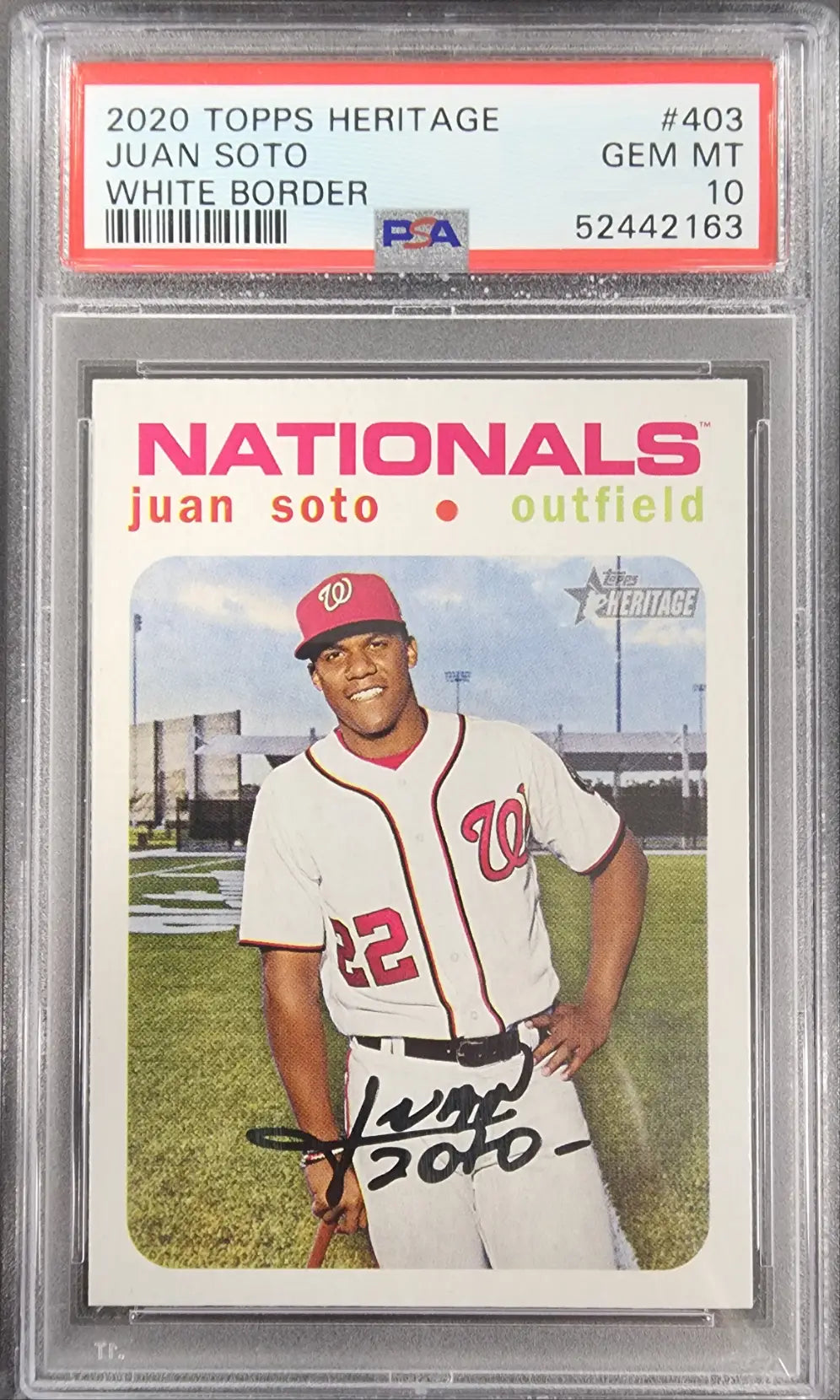 Juan Soto 2020 Topps Heritage #403 White Border PSA 10 in protective case