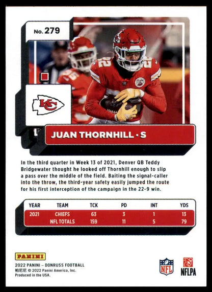 Juan Thornhill football card from 2022 Donruss Kansas City Chiefs collection