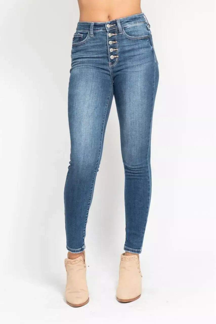 Judy Blue Full Size High Rise Button Fly Skinny Jeans Plus Size - MD / 0(24)