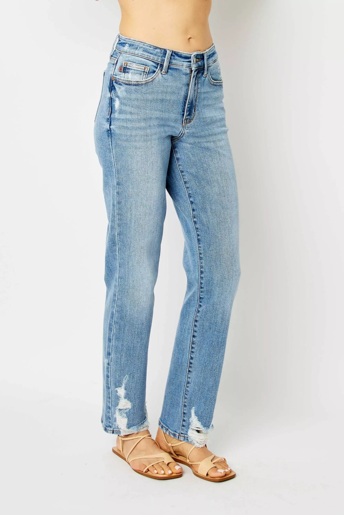 Judy Blue Full Size High Waist Straight Jeans with Heavy Destroy Plus Size - Jeans with Heavy Destroy Plus Size
