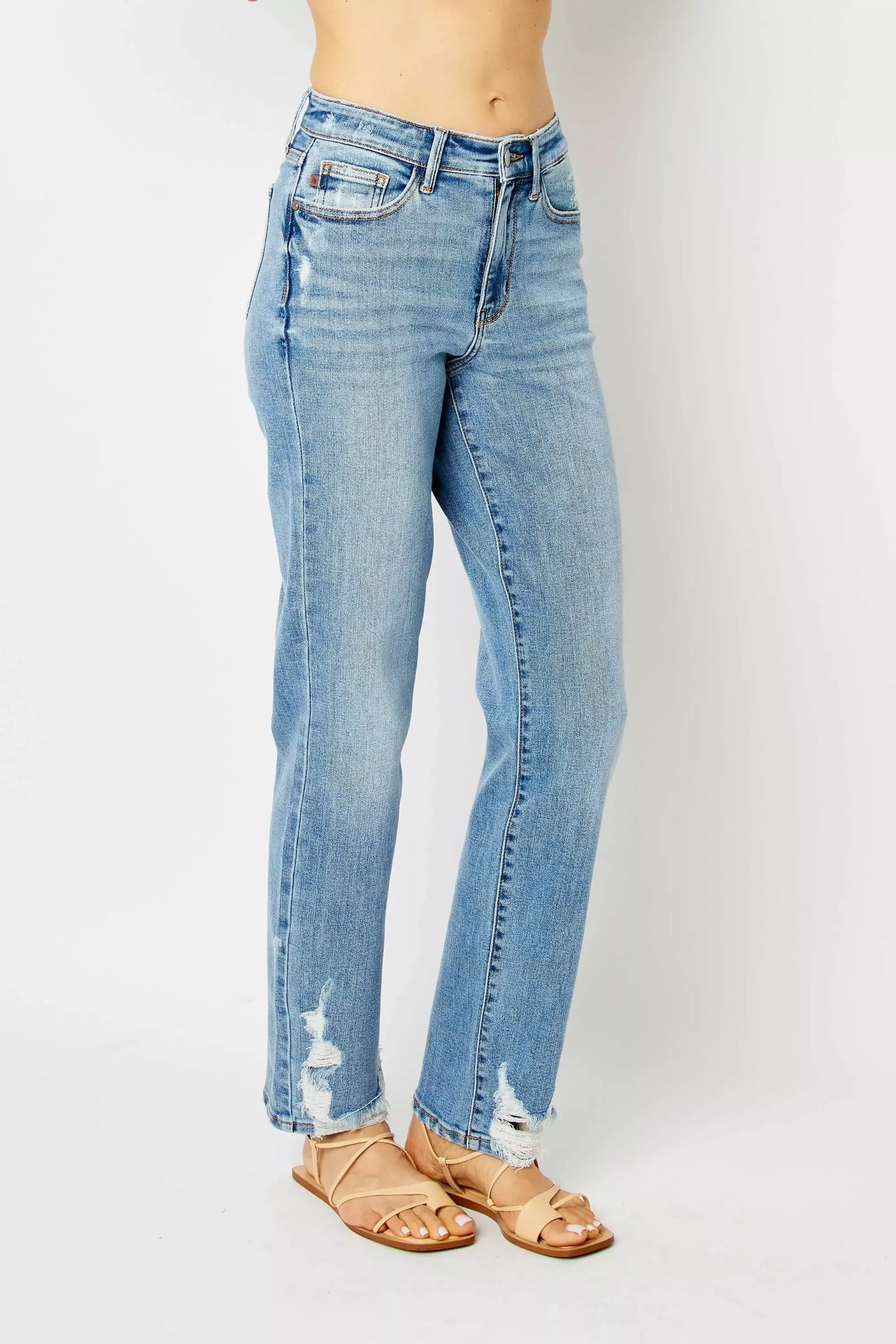 Judy Blue Full Size High Waist Straight Jeans with Heavy Destroy Plus Size - Jeans with Heavy Destroy Plus Size